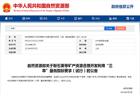 自然資源部關(guān)于粉石英等礦產(chǎn)資源合理開發(fā)利用“三率”*低指標(biāo)要求（試行）的公告